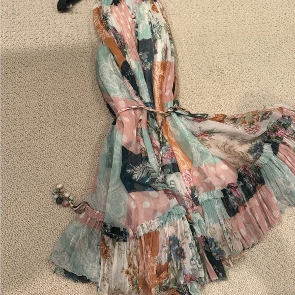 Zimmermann Floral Halter Mini Dress Tiered Ruffle Hem Size - Picture 5 of 9